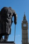 Statue Of Winston Churchill In Parliament Square Stock Photo