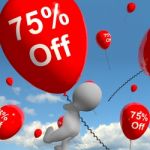Balloon With 75% Off Showing Sale Discount Of Seventy Five Perce Stock Photo