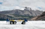 Snow Coach On The Athabasca Glacier Stock Photo