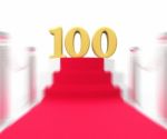 Golden One Hundred On Red Carpet Displays Movie Industry Anniver Stock Photo