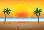 Summer Sale Promotion Season With Coconut Tree And Sea Beach Bac Stock Photo