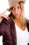 Young Woman Wearing Hat Stock Photo
