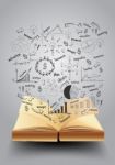 Open Book With Drawing Business Strategy Plan Stock Photo