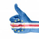 Flag Of Cape Verde On Thumb Up Hand Stock Photo