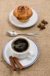 Expresso Coffee And Egg Custard Stock Photo