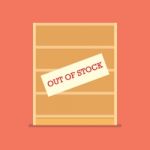 Out Of Stock Sign On Wooden Shelves Stock Photo