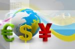 Globe With Currency Symbols Stock Photo