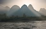 Karst Mountains Along The Li River Near Yangshuo, Guangxi Provin Stock Photo