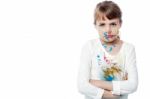 Serious Girl With Paint On Face Stock Photo