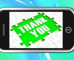 Thank You On Smartphone Shows Gratitude Texts And Appreciation Stock Photo