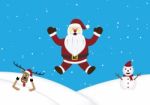 Christmas Santa Claus Jumping Snow Hill Background Stock Photo