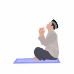 Illustration Of Muslim Offering Namaaz. Colorful Hand Drawn Element For Holiday Design. Doodle Of A Praying Man Stock Photo