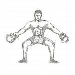 Fitness Athlete Lifting Kettlebell Doodle Art Stock Photo