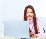 Young Woman With Laptop Stock Photo