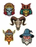 Warrior Wizard And Skull Mascot Collection Stock Photo