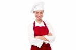 Beautiful Smiling Chef Posing Over White Stock Photo