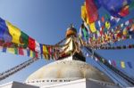 Bodhnath Stupa With Colorful Flag Stock Photo