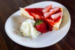 Strawberry Cheese Cake With Whipped Cream Stock Photo