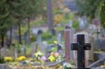 Granite Cross On Christian Cemetery Stock Photo