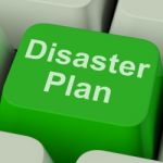 Disaster Plan Key Shows Emergency Crisis Protection Stock Photo