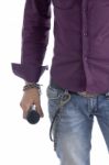 Half Length Body Of Man With Microphone Stock Photo
