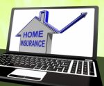 Home Insurance House Laptop Shows Protection And Cover Stock Photo