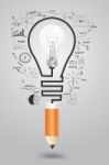 Light Bulb With Pencil With Business Strategy Plan Concept Idea Stock Photo