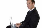 Successful Businessman With Laptop Stock Photo