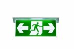 Green Emergency Exit Sign The Way To Escape Isolated Clipping Pa Stock Photo