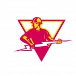 Power Lineman With Thunderbolt Triangle Stock Photo