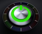 Start Button With Glowing Green Lights On Dark Console Stock Photo