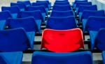 Blue And Red Seat In Stadium Stock Photo