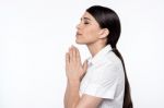 Believing Woman Praying To God Stock Photo