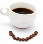 Fresh Cup Coffee Shows Coffees Tasty And Seed Stock Photo