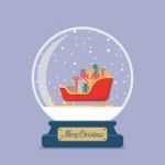 Merry Christmas Glass Ball With Santa Sleigh Containing A Full O Stock Photo