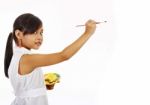 Girl Painting On Blank Board Stock Photo