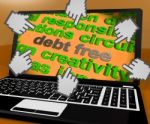 Debt Free Laptop Screen Shows Good Credit Or No Debt Stock Photo