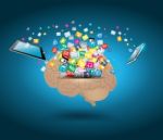 Creative Cloud Of Colorful Application Icon With Brain Idea Conc Stock Photo