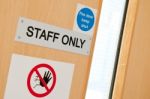 Staff Only Signs At Laboratory Stock Photo