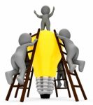 Idea Teamwork Indicates Light Bulb And Combined 3d Rendering Stock Photo