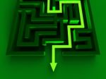 Solving Maze Shows Puzzle Way Out Stock Photo