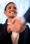 Businesswoman And Client Handshaking Stock Photo