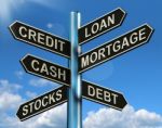 Credit Loan Mortgage Signpost Stock Photo
