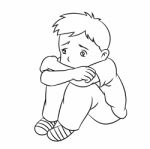 Cartoon Lonely Boy - Line Drawn  Stock Photo