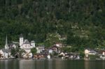 View Of Hallstatt From Hallstatt Lake Stock Photo