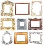 Collection Of Wooden And Metallic Frames On White Stock Photo