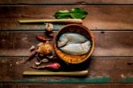 Fish And Spices On A Wood Stock Photo