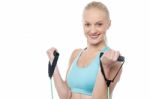 Instructor With Exercise Bands Isolated On A White Stock Photo