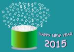 Happy New Year With Round Green Bucket Stock Photo