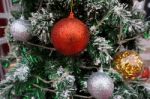 Christmas Colorful Balls On Christmas Tree Stock Photo